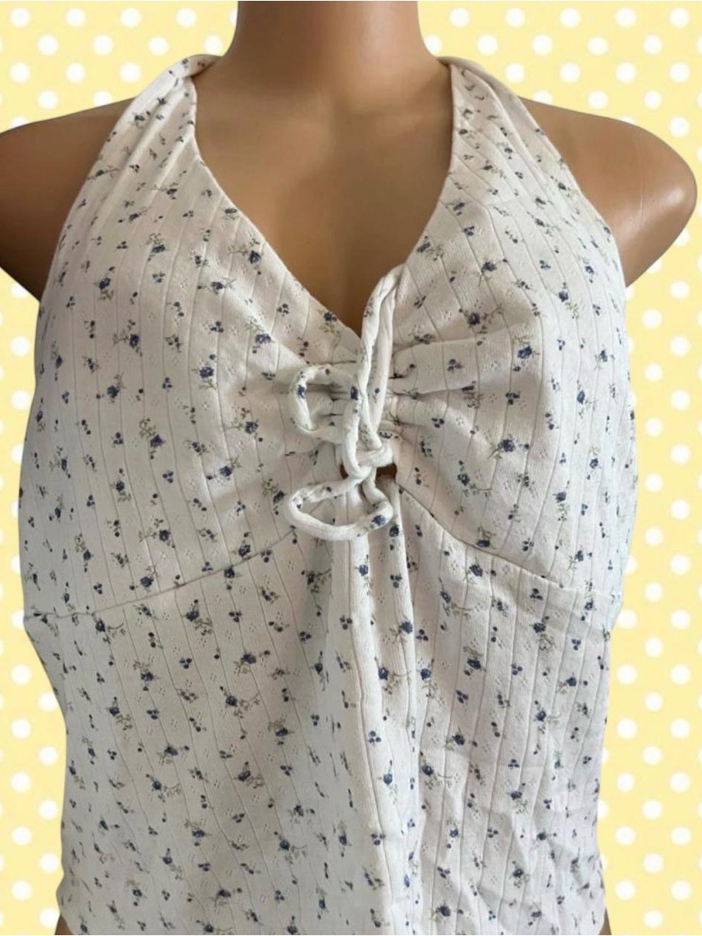 Just Polly White Floral Halter Tie-Front Tank Top! 🤍